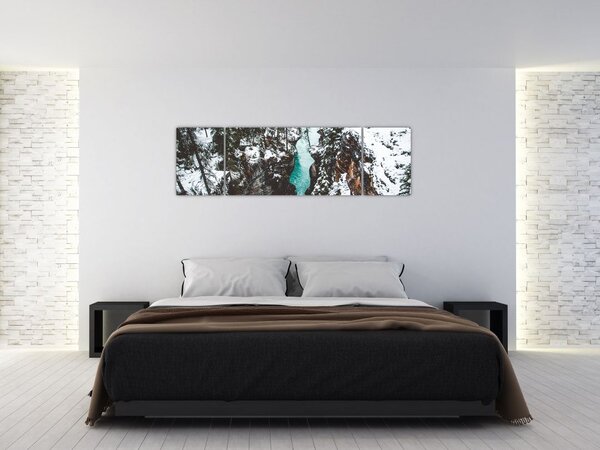 Obraz - górska rzeka zimą (170x50 cm)