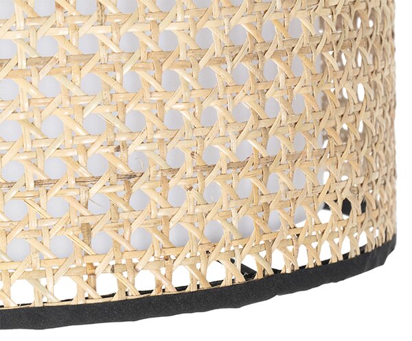Lampa stojąca rustykalna czarna z abażurem z rattanu - Kata
