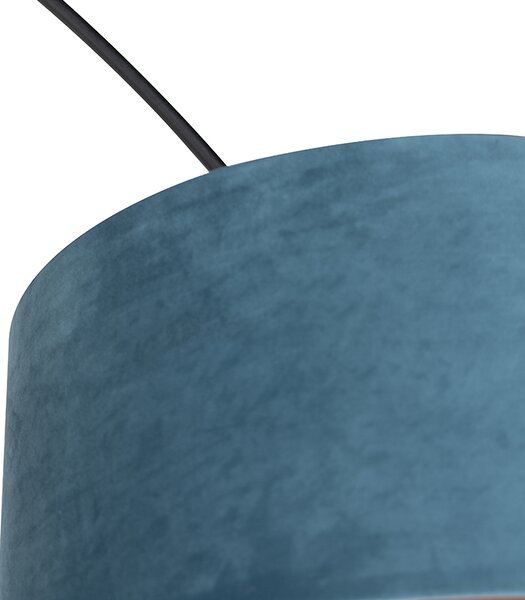 Lampa łukowa czarny abażur aksamitny niebieski ze złotem 50 cm - XXL