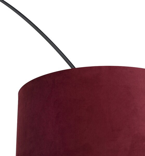 Łukowa lampa stojąca z czarnym welurowym kloszem w kolorze czerwonym i ze złotem 50 cm - XXL