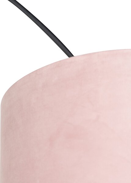 Lampa łukowa czarna z abażurem z aksamitu różowego ze złotem 50 cm - XXL