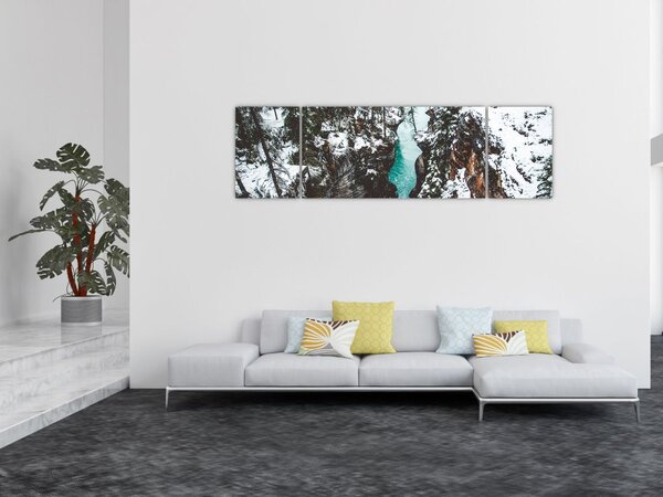 Obraz - górska rzeka zimą (170x50 cm)