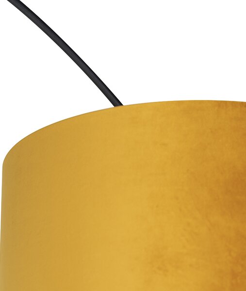 Lampa łukowa czarna z abażurem z weluru w kolorze ochry z dodatkiem złota 50 cm - XXL