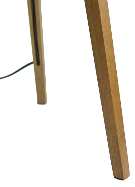 Drewniana lampa podłogowa z pomarańczowym kloszem i złotym wnętrzem 50 cm - Tripod Classic