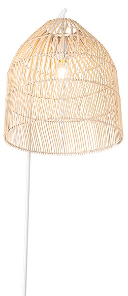 Lampa podłogowa rustykalna biała z rattanu - Sam