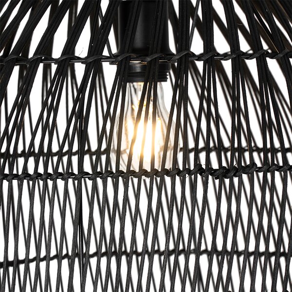 Lampa podłogowa rustykalna czarna z rattanem - Sam