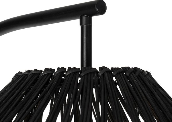 Lampa podłogowa rustykalna czarna z rattanem - Sam