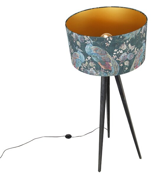 Lampa podłogowa statyw czarna z abażurem w kolorze pawia 50 cm - Tripod Classic