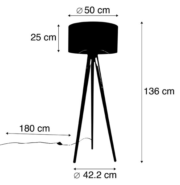 Lampa podłogowa statyw czarna z abażurem w kolorze pawia 50 cm - Tripod Classic