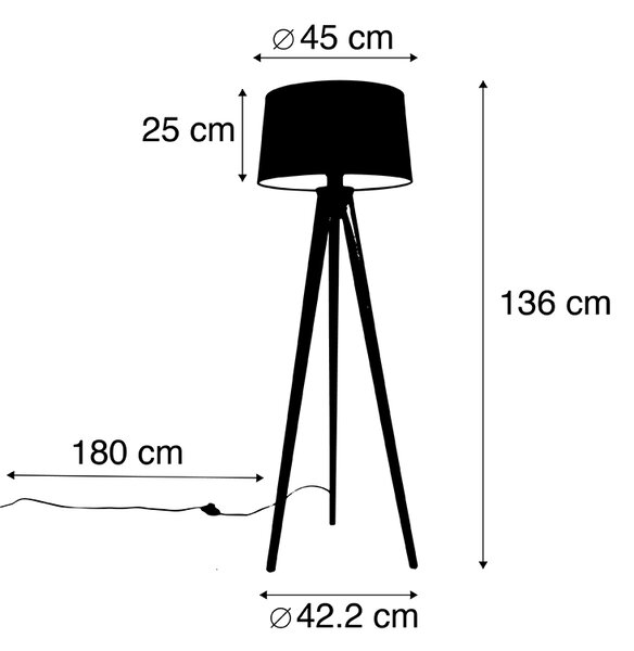 Lampa stojąca na statywie czarna z abażurem z lnu czarnego 45 cm - Tripod Classic