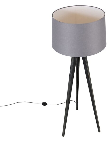 Lampa stojąca Tripod czarna z abażurem lnianym ciemnoszarym 45 cm - Tripod Classic