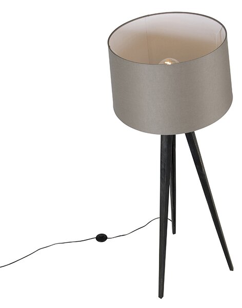 Lampa stojąca na trójnogu czarna z abażurem lnianym w kolorze taupe 45 cm - Tripod Classic