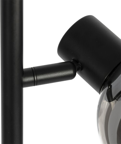 Lampa podłogowa art deco czarna 3-światłowa z przydymionym szkłem - Vidro