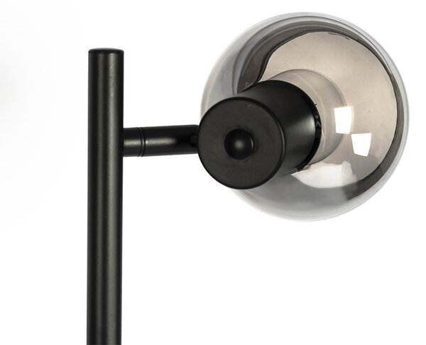Lampa podłogowa art deco czarna 3-światłowa z przydymionym szkłem - Vidro
