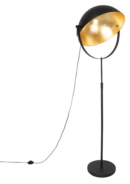 Industrialna lampa stojąca czarna 50 cm ze złotym, regulowanym kloszem - Magnax