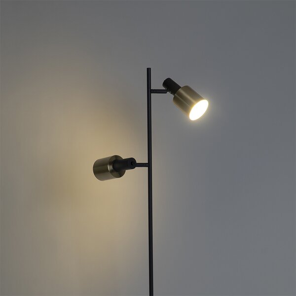 Designerska lampa podłogowa czarna ze złotem 2-światła - Stijn