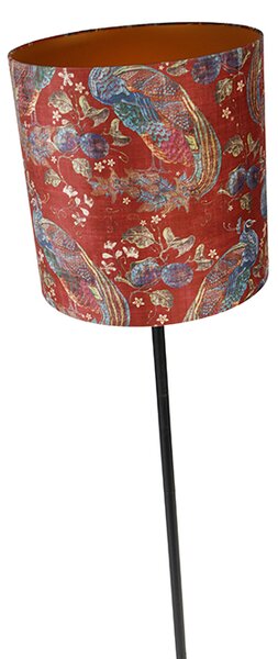 Lampa podłogowa z kloszem - wzór pawia czerwony 40 cm