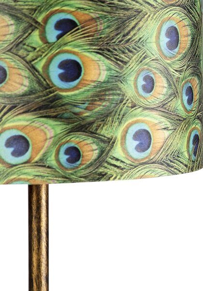 Vintage lampa podłogowa złota z motywem pawia 40 cm - Simplo