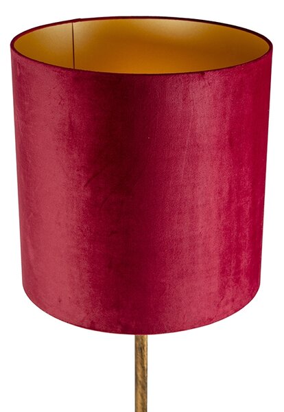 Vintage lampa podłogowa złota z czerwonym kloszem 40 cm - Simplo