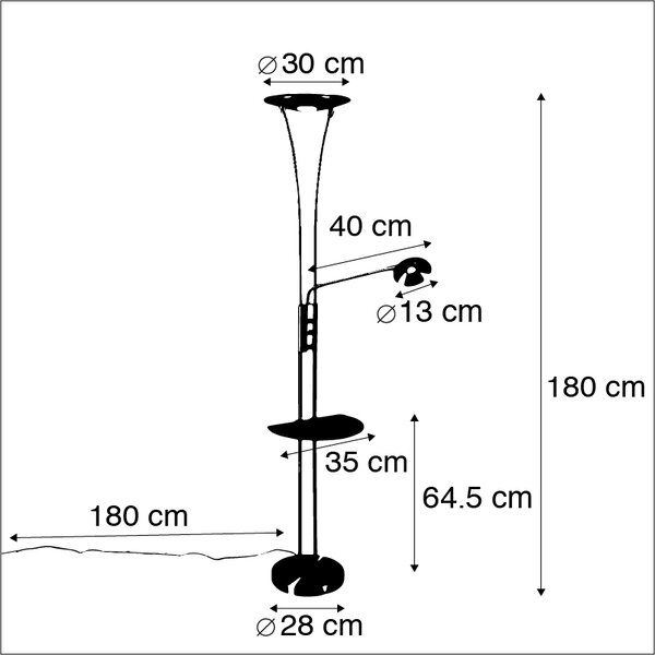 Stalowa lampa podłogowa z ramieniem do czytania, w tym LED i port USB - Sevilla