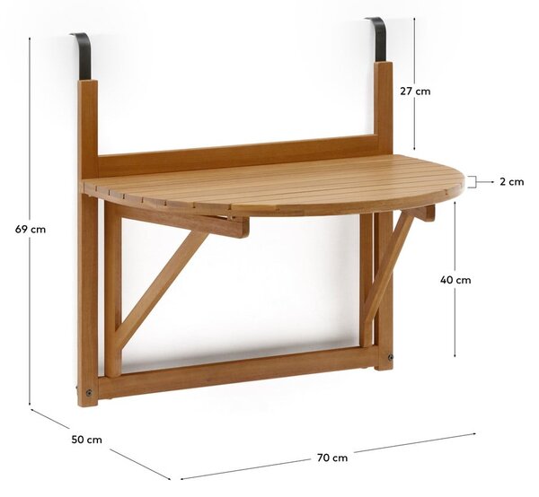Wiszący stolik balkonowy z litego drewna akacjowego 50x70 cm Amarilis – Kave Home