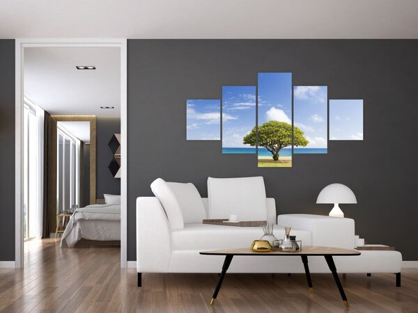 Obraz plaży z drzewem (125x70 cm)