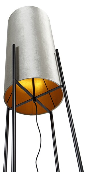 Nowoczesna lampa podłogowa czarna z abażurem z szarego weluru - Rich