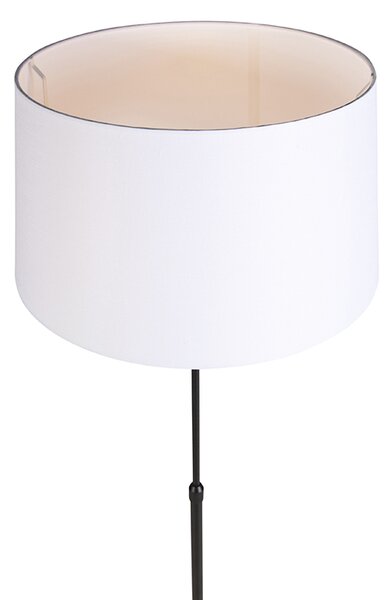 Lampa podłogowa czarna z białym abażurem lnianym 45 cm regulowana - Parte