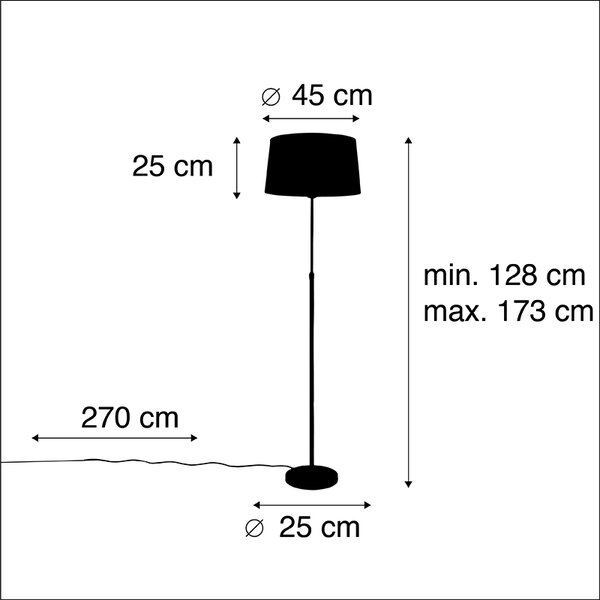 Lampa podłogowa czarna z białym abażurem lnianym 45 cm regulowana - Parte