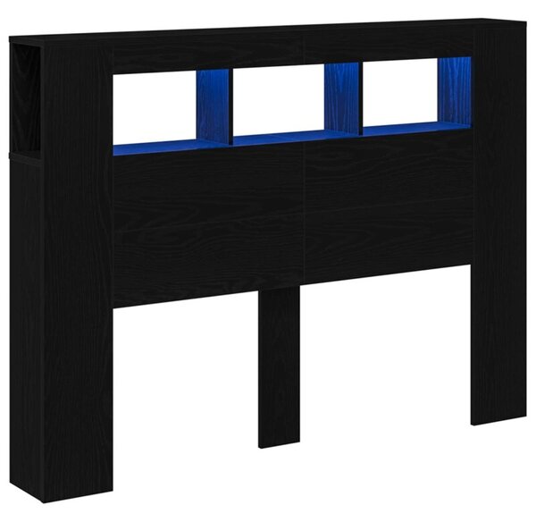 Wezgłowie LED z półką czarny dąb 140 x 18,5 x 103,5 cm