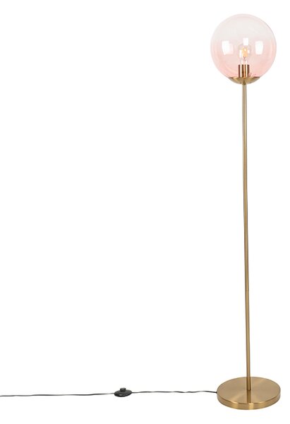 Lampa podłogowa w stylu art deco mosiądz z różowym szkłem - Pallon