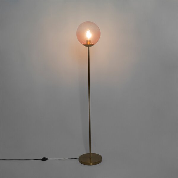 Lampa podłogowa w stylu art deco mosiądz z różowym szkłem - Pallon
