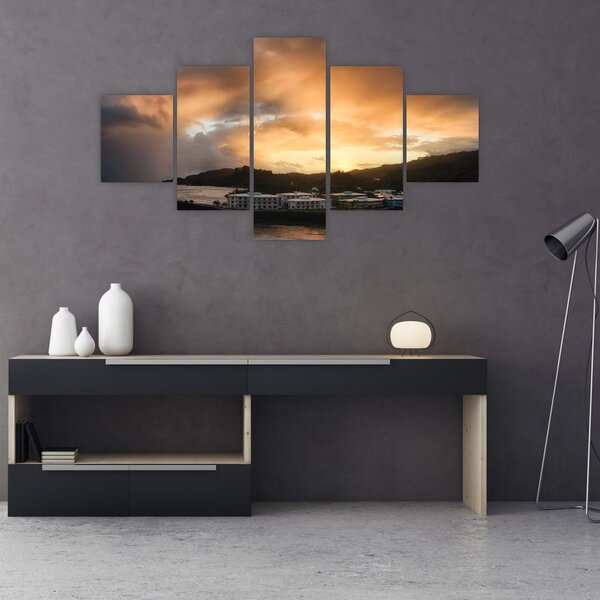Obraz - plaża z pochmurnym niebem (125x70 cm)