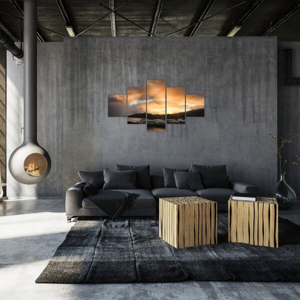 Obraz - plaża z pochmurnym niebem (125x70 cm)