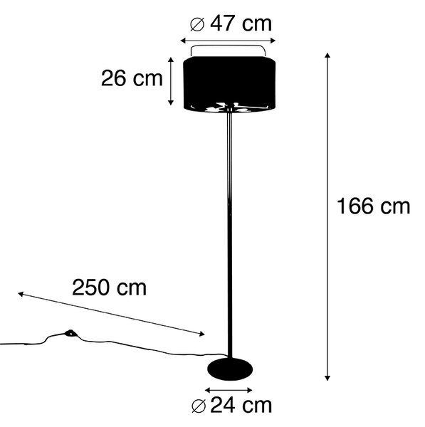 Nowoczesna lampa podłogowa złota z abażurem czarnym ze złotem - Simplo