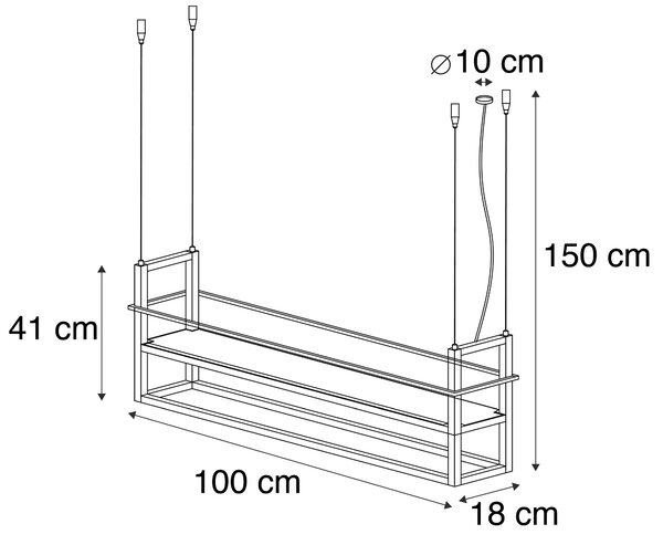 Industrialna lampa wisząca rdzawo-brązowa z półką 4-światłowa - Cage Rack