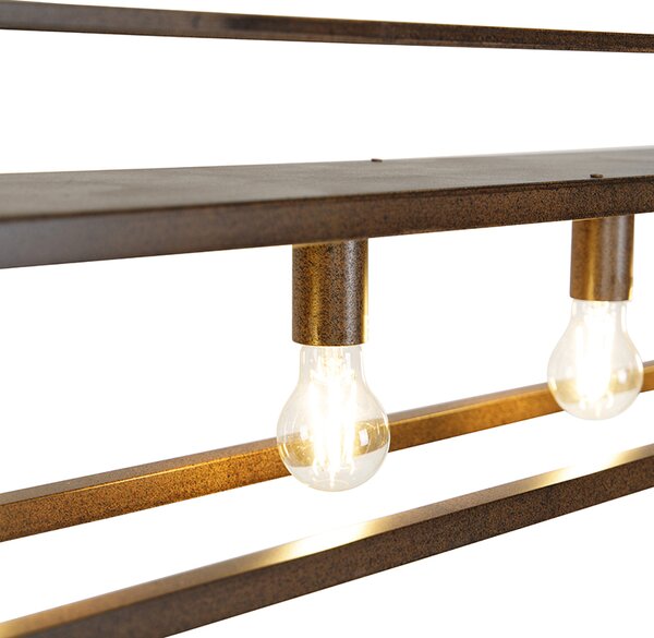 Industrialna lampa wisząca rdzawo-brązowa z półką 4-światłowa - Cage Rack