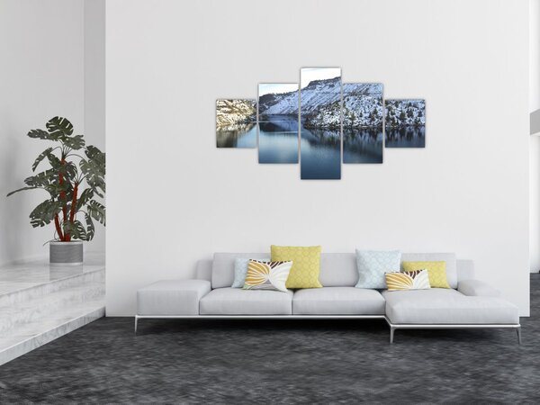 Obraz - zimowy krajobraz z jeziorem (125x70 cm)