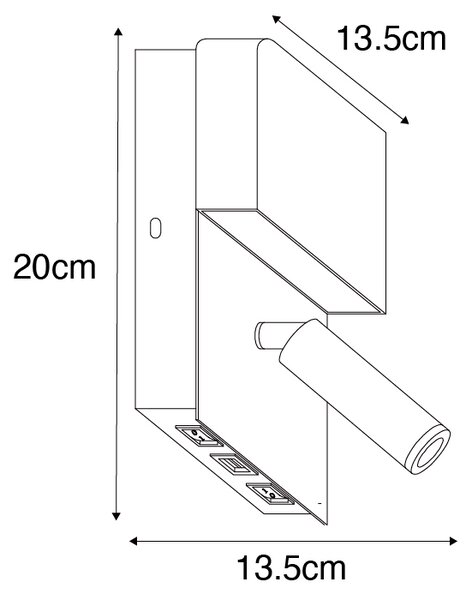 Lampa ścienna czarna w tym LED z USB i lampką do czytania z przełącznikiem - Robin