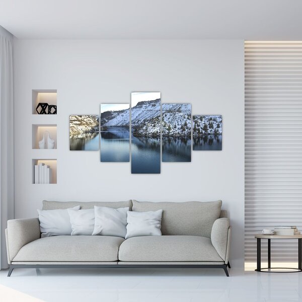 Obraz - zimowy krajobraz z jeziorem (125x70 cm)
