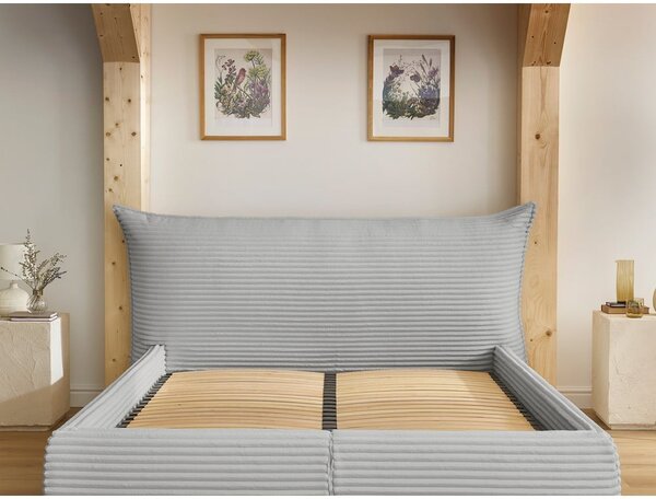 Jasnoszare tapicerowane łóżko dwuosobowe ze schowkiem i stelażem 160x200 cm Jade – Bobochic Paris