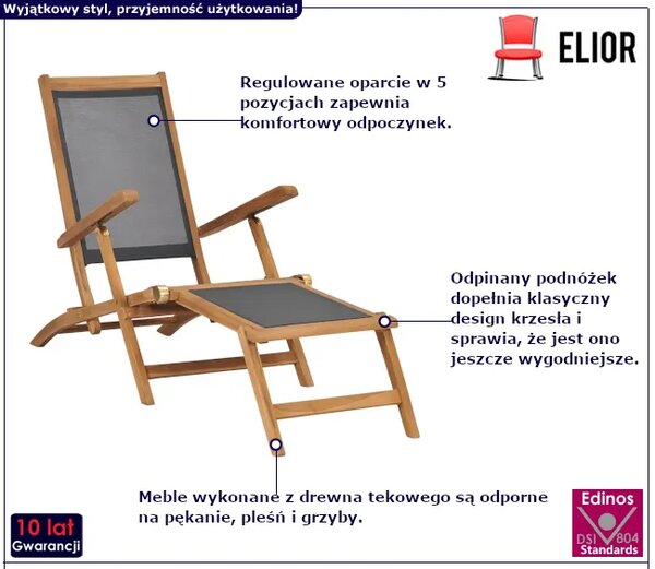 Leżak ogrodowy z podnóżkiem czarny P6-M76