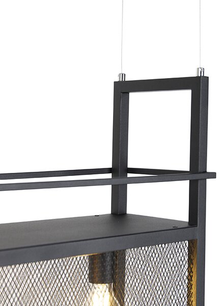 Industrialna lampa wisząca czarna z siatką 4-światłowa - Cage Rack