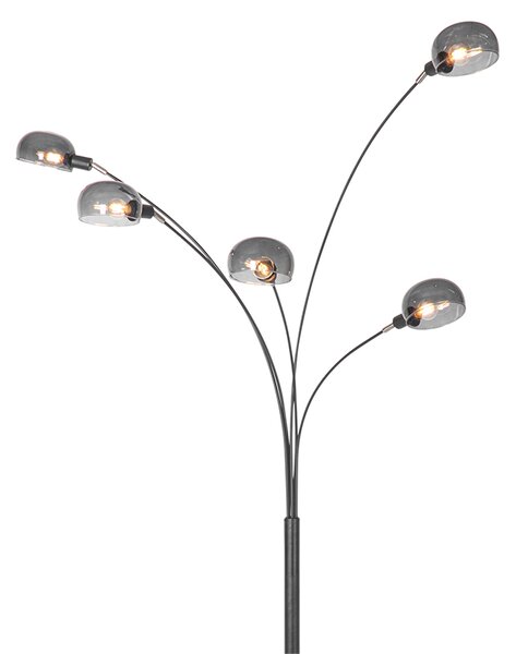 Designerska lampa podłogowa czarna z dymionym szkłem 5-światłowa - Sixties Marmo