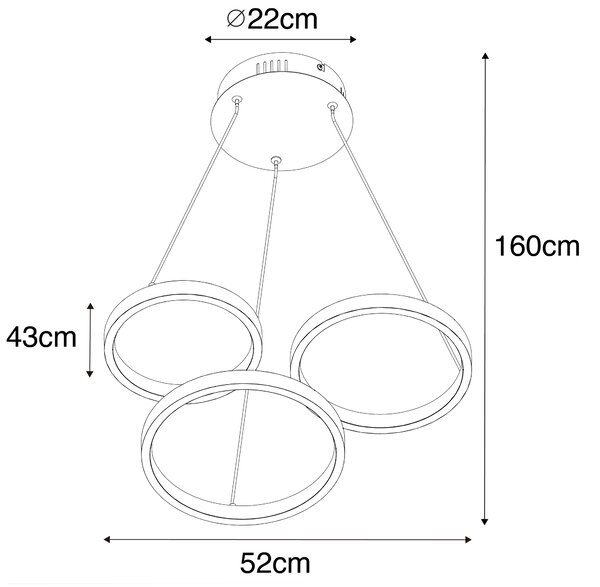 Złota lampa wisząca z diodą LED 3-stopniowy ściemniacz 3-światła - Rondas