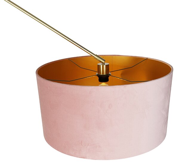 Nowoczesna lampa podłogowa złota z abażurem z aksamitu w kolorze różowym 50 cm - Editor