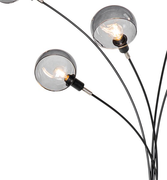 Designerska lampa podłogowa czarna z dymionym szkłem 5-światłowa - Sixties Marmo