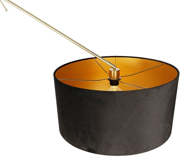Nowoczesna lampa podłogowa ze złotym aksamitnym abażurem, czarna, 50 cm - Editor