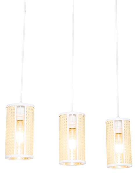 Orientalna lampa wisząca biała z rattanu 3-światłowa owalna - Akira