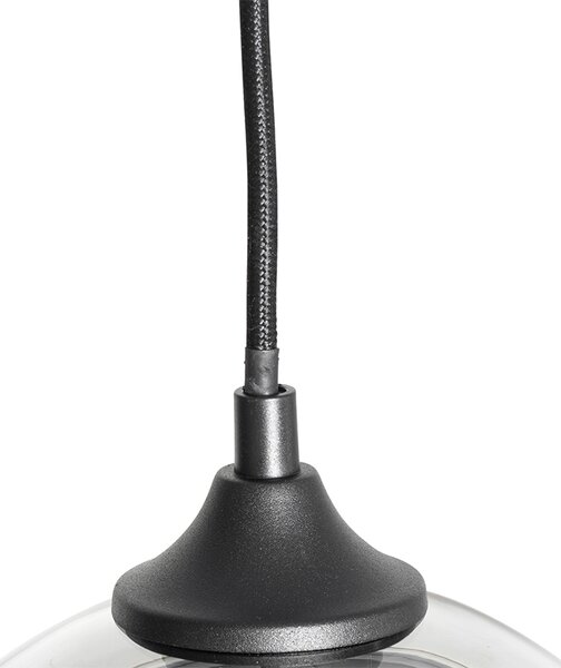 Lampa wisząca art deco czarna z przydymionym szkłem 8-świateł - Sandra